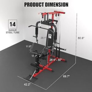 RetailHuntUSA Home Gym System Workout Station, Multifunctional Full Body Home Gym Equipment with Pulley System, Plate Loaded Home Gym Station with Various Exercise Attachments for Total Body Training