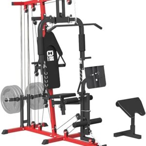 RetailHuntUSA Home Gym System Workout Station, Multifunctional Full Body Home Gym Equipment with Pulley System, Plate Loaded Home Gym Station with Various Exercise Attachments for Total Body Training