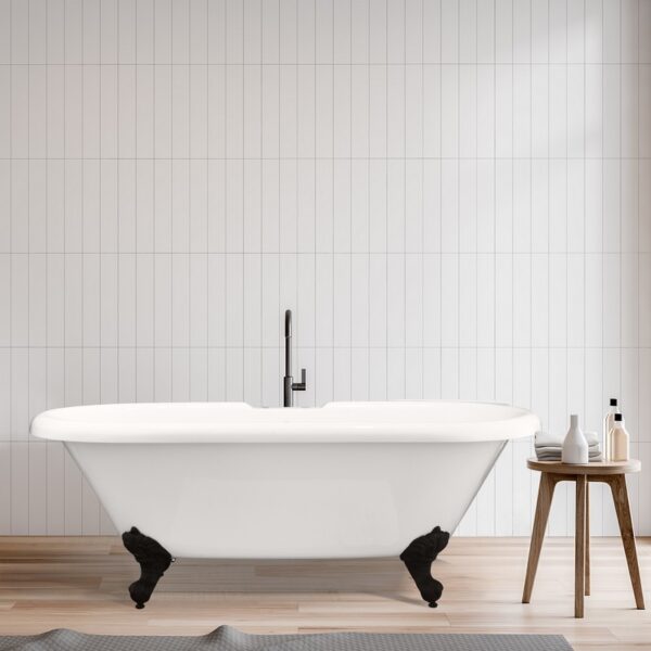 Altair 52167-BAT-WH-MB Kerta 66 7/8 x 29 1/8 Inch Acrylic Clawfoot Soaking Bathtub with Drain and Overflow - Glossy White