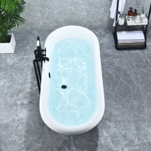 Altair 52167-BAT-WH-MB Kerta 66 7/8 x 29 1/8 Inch Acrylic Clawfoot Soaking Bathtub with Drain and Overflow - Glossy White