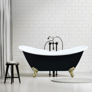 Altair 52269-BAT-BK-BB Porva 68 7/8 x 29 1/8 Inch Acrylic Clawfoot Soaking Bathtub with Drain and Overflow - Glossy Black