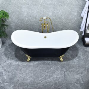 Altair 52269-BAT-BK-BB Porva 68 7/8 x 29 1/8 Inch Acrylic Clawfoot Soaking Bathtub with Drain and Overflow - Glossy Black