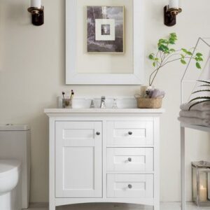 James Martin 527-V36-BW-3AF Palisades 36 Inch Single Vanity in Bright White with 3 cm Arctic Fall Solid Surface Top