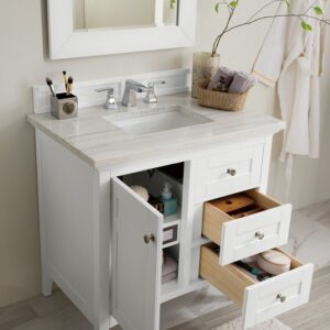 James Martin 527-V36-BW-3AF Palisades 36 Inch Single Vanity in Bright White with 3 cm Arctic Fall Solid Surface Top