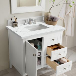 James Martin 527-V36-BW-3ENC Palisades 36 Inch Single Vanity Cabinet with Ethereal Noctis Quartz Top - Bright White