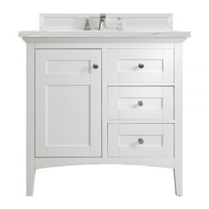 James Martin 527-V36-BW-3ENC Palisades 36 Inch Single Vanity Cabinet with Ethereal Noctis Quartz Top - Bright White