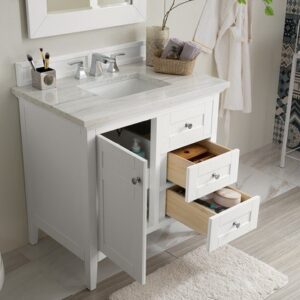 James Martin 527-V36-BW-3CAR Palisades 36 Inch Single Vanity in Bright White with 3 cm Carrara Marble Top