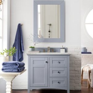 James Martin 527-V36-SL-3CAR Palisades 36 Inch Single Vanity in Silver Gray with 3 cm Carrara Marble Top