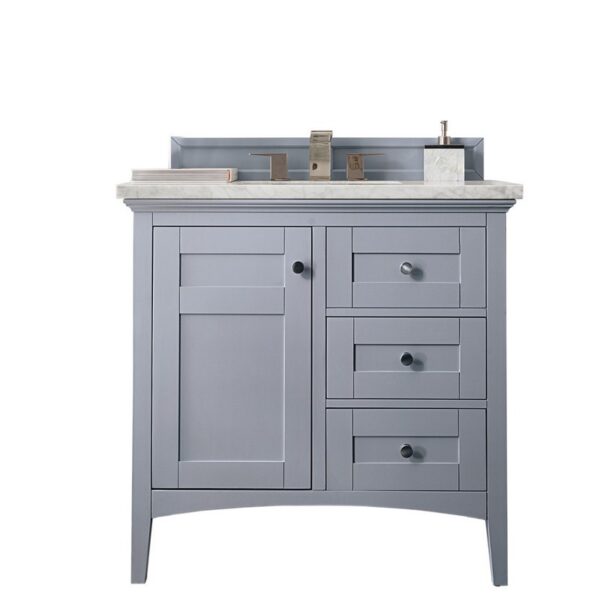 James Martin 527-V36-SL-3CAR Palisades 36 Inch Single Vanity in Silver Gray with 3 cm Carrara Marble Top