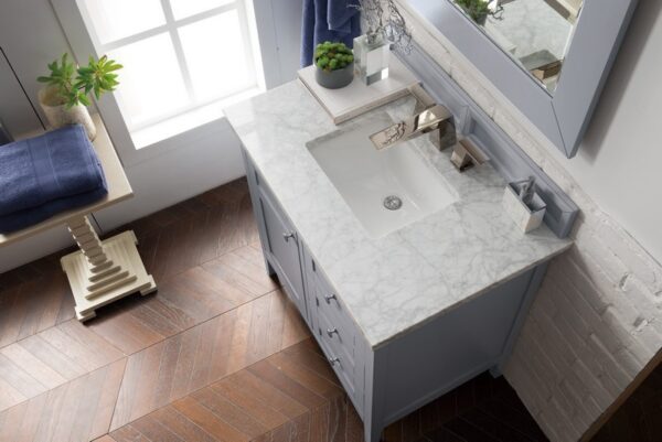 James Martin 527-V36-SL-3CAR Palisades 36 Inch Single Vanity in Silver Gray with 3 cm Carrara Marble Top