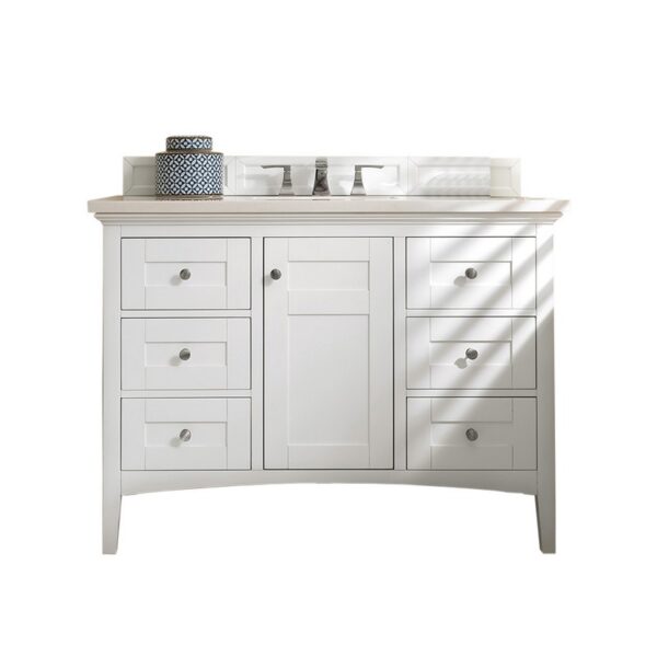 James Martin 527-V48-BW-3WZ Palisades 48 Inch Single Vanity in Bright White with 3cm White Zeus Quartz Top