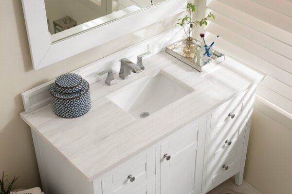 James Martin 527-V48-BW-3AF Palisades 48 Inch Single Vanity in Bright White with 3 cm Arctic Fall Solid Surface Top