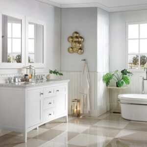 James Martin 527-V60D-BW-3CAR Palisades 60 Inch Double Vanity in Bright White with 3 cm Carrara Marble Top