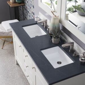 James Martin 527-V60D-BW-3CSP Palisades 60 Inch Double Vanity in Bright White with 3 cm Charcoal Soapstone Quartz Top with Sink