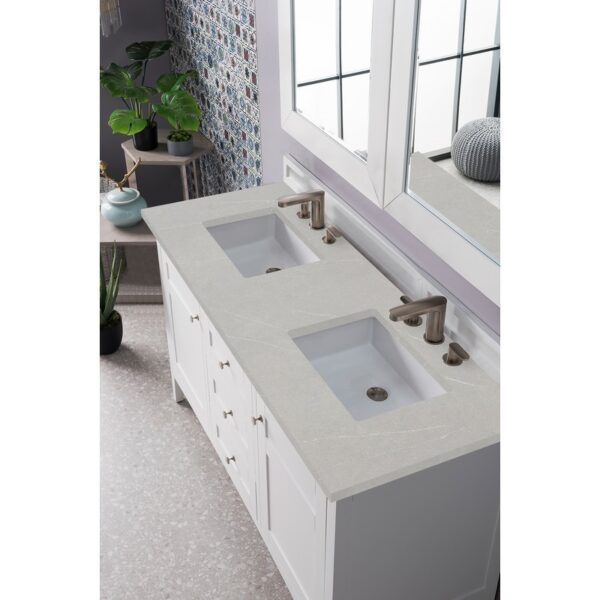 James Martin 527-V60D-BW-3EMR Palisades 60 Inch Double Vanity in Bright White with 3 CM Eternal Marfil Quartz Top