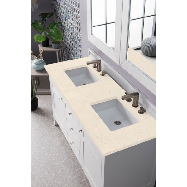 James Martin 527-V60D-BW-3ESR Palisades 60 Inch Double Vanity in Bright White with 3 CM Eternal Serena Quartz Top