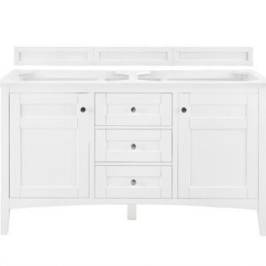 James Martin 527-V60D-BW-3GEX Palisades 60 Inch Double Vanity in Bright White with 3 cm Grey Expo Quartz Top with Sink