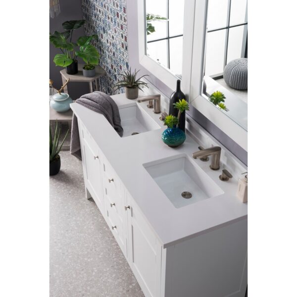 James Martin 527-V60D-BW-3WZ Palisades 60 Inch Double Vanity in Bright White with 3cm White Zeus Quartz Top