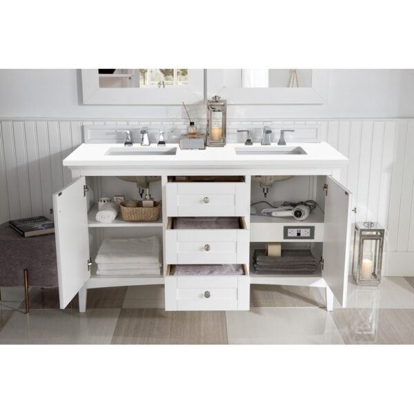 James Martin 527-V60D-BW-3WZ Palisades 60 Inch Double Vanity in Bright White with 3cm White Zeus Quartz Top