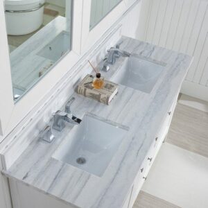 James Martin 527-V60D-BW-3AF Palisades 60 Inch Double Vanity in Bright White with 3 cm Arctic Fall Solid Surface Top