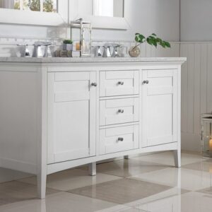 James Martin 527-V60D-BW-3CAR Palisades 60 Inch Double Vanity in Bright White with 3 cm Carrara Marble Top