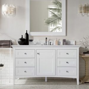 James Martin 527-V60S-BW-3CAR Palisades 60 Inch Single Vanity in Bright White with 3 cm Carrara Marble Top