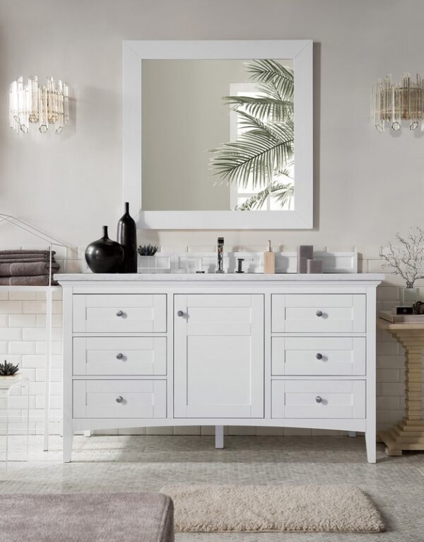 James Martin 527-V60S-BW-3AF Palisades 60 Inch Single Vanity in Bright White with 3 cm Arctic Fall Solid Surface Top