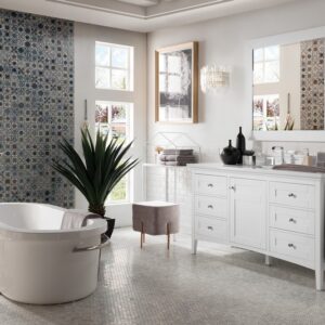 James Martin 527-V60S-BW-3AF Palisades 60 Inch Single Vanity in Bright White with 3 cm Arctic Fall Solid Surface Top