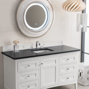 James Martin 527-V60S-BW-3CSP Palisades 60 Inch Single Vanity in Bright White with 3 cm Charcoal Soapstone Quartz Top with Sink