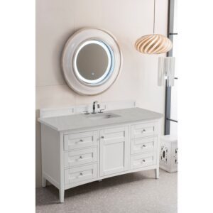 James Martin 527-V60S-BW-3EMR Palisades 60 Inch Single Vanity in Bright White with 3 CM Eternal Marfil Quartz Top