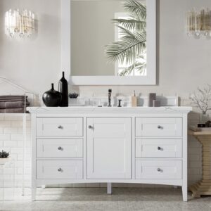 James Martin 527-V60S-BW-3ENC Palisades 60 Inch Single Vanity Cabinet with Ethereal Noctis Quartz Top - Bright White