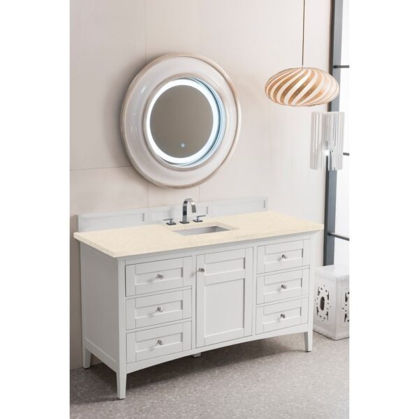 James Martin 527-V60S-BW-3ESR Palisades 60 Inch Single Vanity in Bright White with 3 CM Eternal Serena Quartz Top