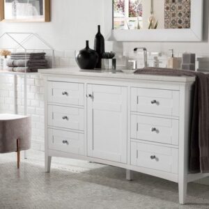 James Martin 527-V60S-BW-3AF Palisades 60 Inch Single Vanity in Bright White with 3 cm Arctic Fall Solid Surface Top