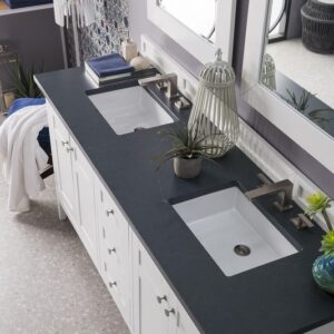 James Martin 527-V72-BW-3CSP Palisades 72 Inch Double Vanity in Bright White with 3 cm Charcoal Soapstone Quartz Top with Sink