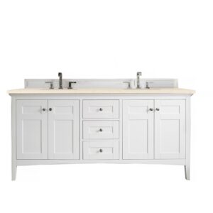 James Martin 527-V72-BW-3EMR Palisades 72 Inch Double Vanity in Bright White with 3 CM Eternal Marfil Quartz Top