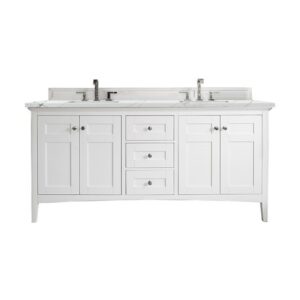 James Martin 527-V72-BW-3ENC Palisades 72 Inch Double Vanity Cabinet with Ethereal Noctis Quartz Top - Bright White