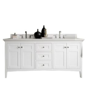 James Martin 527-V72-BW-3WZ Palisades 72 Inch Double Vanity in Bright White with 3cm White Zeus Quartz Top