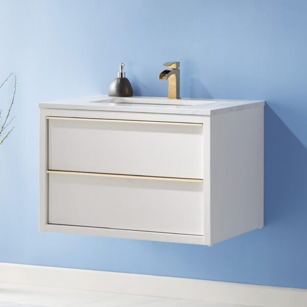 Altair 534030-WH-AW-NM Morgan 30 Inch Single Sink Bathroom Vanity with Composite Carrara White Stone Countertop