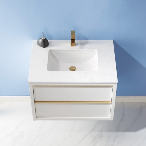 Altair 534030-WH-AW-NM Morgan 30 Inch Single Sink Bathroom Vanity with Composite Carrara White Stone Countertop