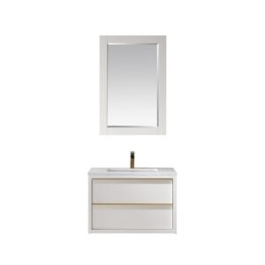 Altair 534030-WH-AW Morgan 30 Inch Single Sink Bathroom Vanity Set with Composite Carrara White Stone Countertop and Mirror