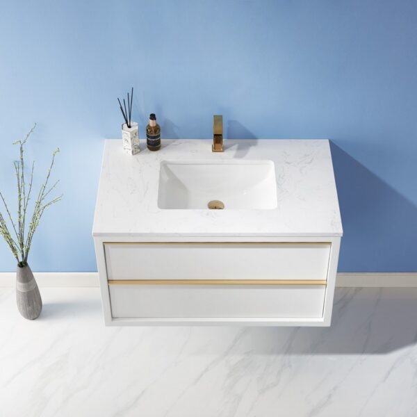 Altair 534036-WH-AW-NM Morgan 36 Inch Single Sink Bathroom Vanity with Composite Carrara White Stone Countertop