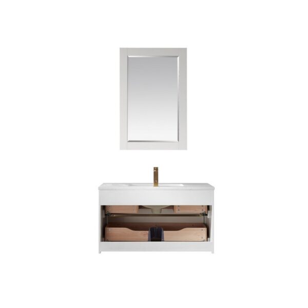 Altair 534036-WH-AW Morgan 36 Inch Single Sink Bathroom Vanity Set with Composite Carrara White Stone Countertop and Mirror