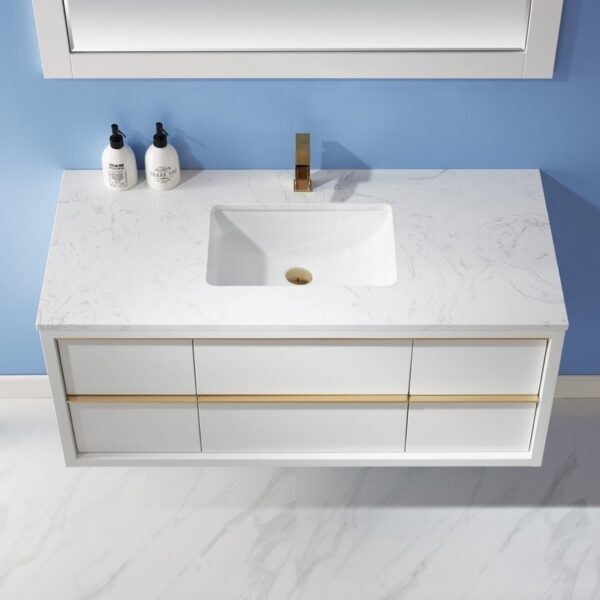 Altair 534048-WH-AW Morgan 48 Inch Single Sink Bathroom Vanity Set with Composite Carrara White Stone Countertop and Mirror