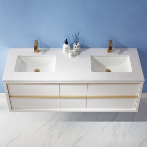 Altair 534060-WH-AW-NM Morgan 60 Inch Double Sink Bathroom Vanity with Composite Carrara White Stone Countertop