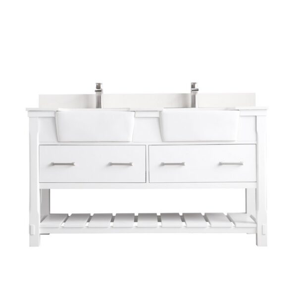 Altair 537060-AW-NM Georgia 60 Inch Double Sink Bathroom Vanity with Composite Carrara White Stone Top and White Farmhouse Basin