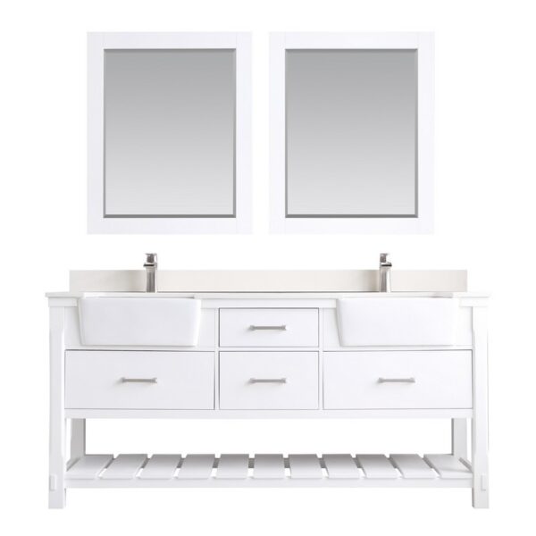 Altair 537072-AW Georgia 72 Inch Double Sink Bathroom Vanity Set with Composite Carrara White Stone Top with White Farmhouse Basin and Mirror