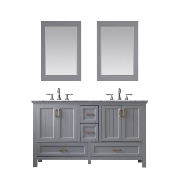 Altair 538060-CA Isla 60 Inch Double Sink Bathroom Vanity Set with Carrara White Marble Countertop and Mirror