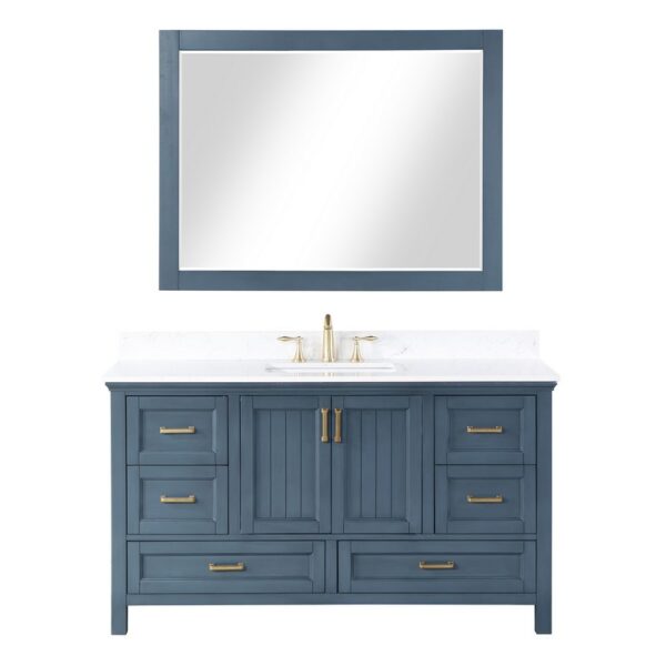 Altair 538060S-AW Isla 60 Inch Single Sink Bathroom Vanity Set and Composite Carrara White Stone Countertop with Mirror