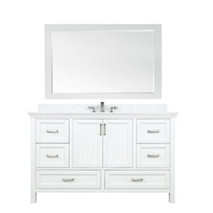 Altair 538060S-AW Isla 60 Inch Single Sink Bathroom Vanity Set and Composite Carrara White Stone Countertop with Mirror