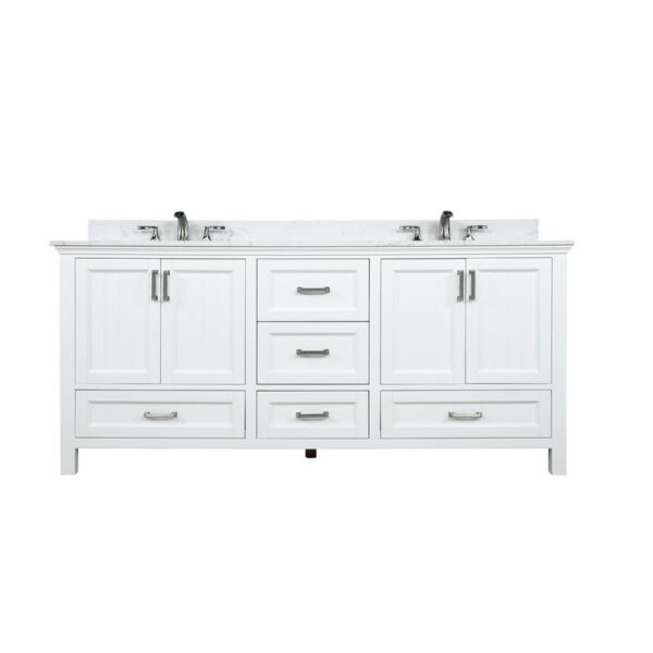 Altair 538072-AW-NM Isla 72 Inch Double Sink Bathroom Vanity Set and Composite Carrara White Stone Countertop without Mirror